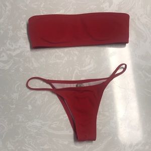 Red bando bikini top & bottom